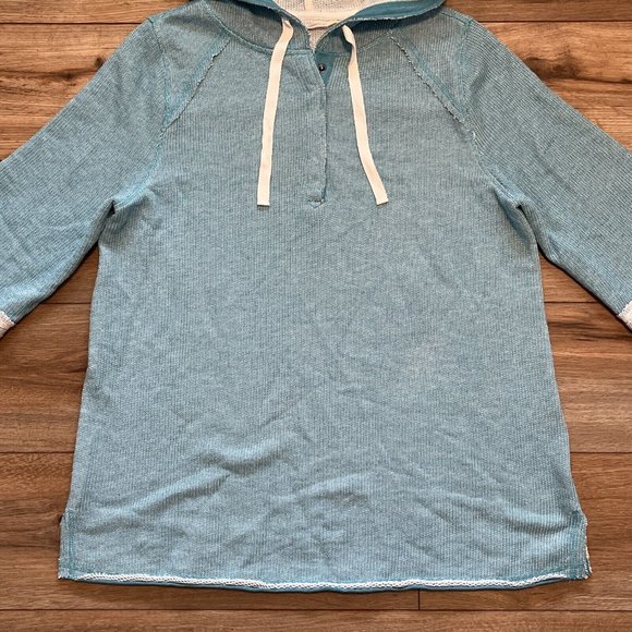 Soft Surroundings Just Beachy Sweatshirt SZ Large Terry Cloth Pullover Hood Blue - Picture 2 of 11